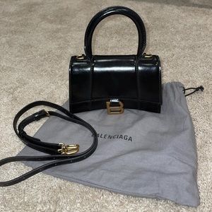 Balenciaga Hourglass XS Shiny Box Calf Top-Handle Bag!
